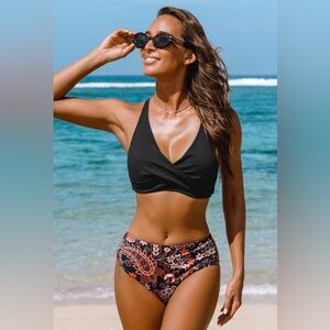 CUPSHE Wrap Bralette & Floral Paisley High Waist Bikini Set